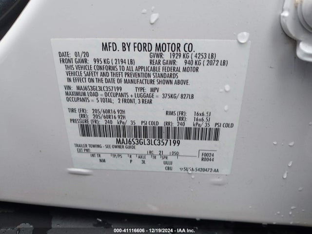 MAJ6S3GL3LC357199 Ford Ecosport Se