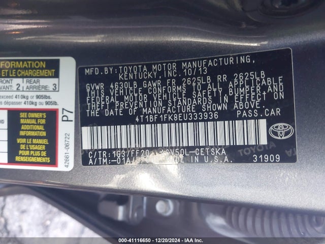 Toyota CAMRY SE 2014 4T1BF1FK8EU333936 Image 9