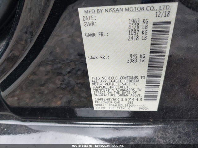 1N4BL4BV6KC157443 Nissan Altima 2.5 S