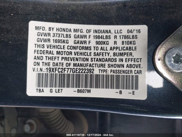 Honda CIVIC EX 2016 19XFC2F77GE222392 Image 9