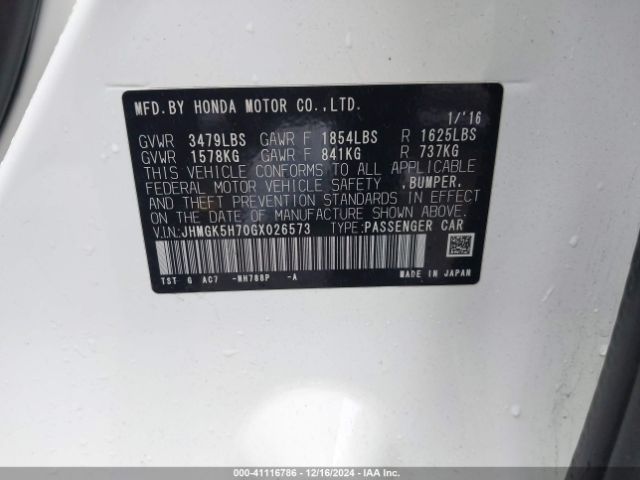 JHMGK5H70GX026573 Honda FIT EX