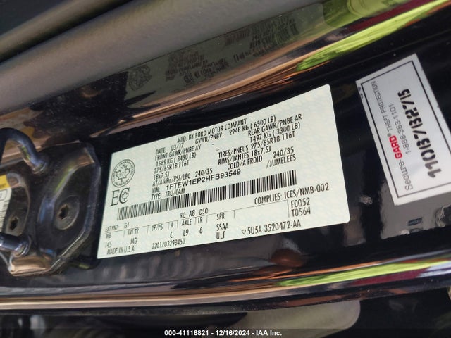Ford F-150 Xlt 2017 1FTEW1EP2HFB93549 Image 9