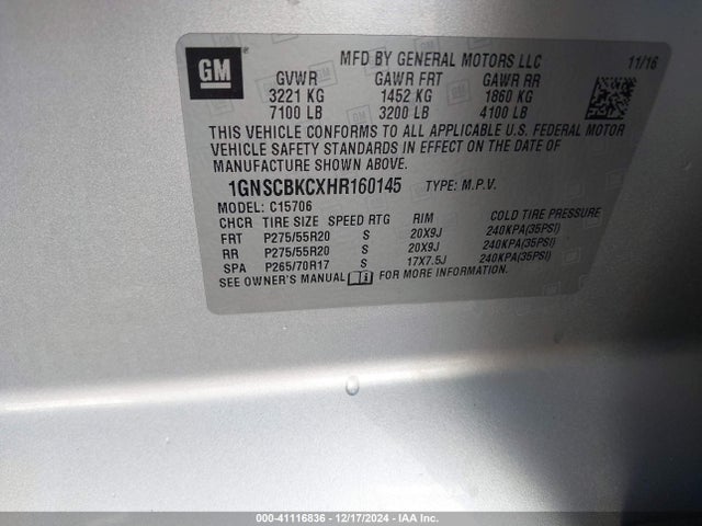Chevrolet Tahoe Lt 2017 1GNSCBKCXHR160145 Image 9