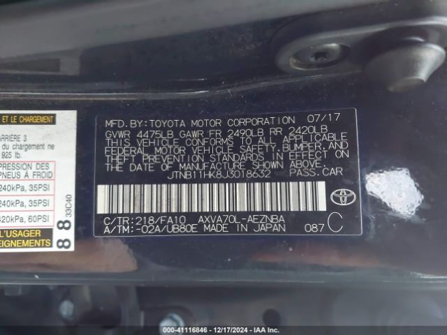 JTNB11HK8J3018632 Toyota CAMRY LE