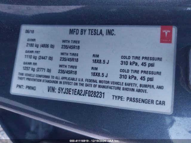 5YJ3E1EA2JF028231 Tesla MODEL 3