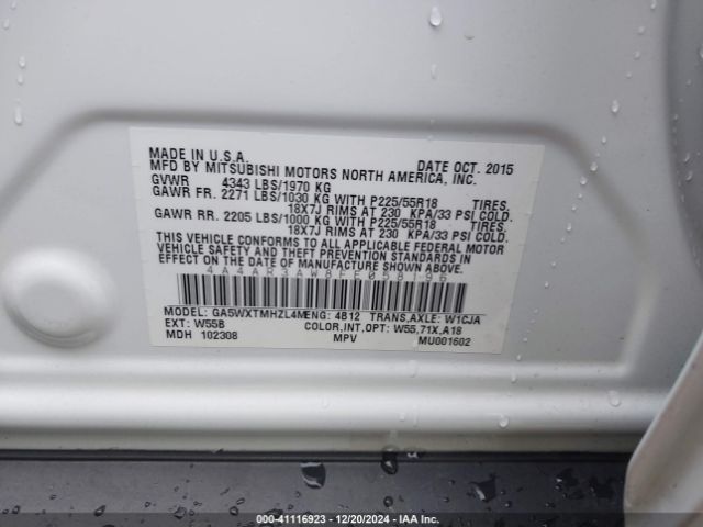 4A4AR3AW8FE058196 Mitsubishi Outlander Sport Es
