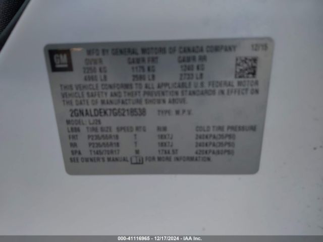 2GNALDEK7G6218538 Chevrolet Equinox Ltz