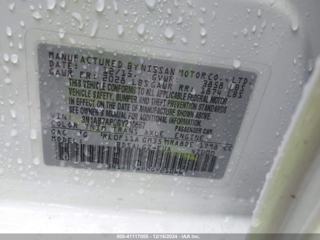 3N1AB7AP0GY210667 Nissan SENTRA SL