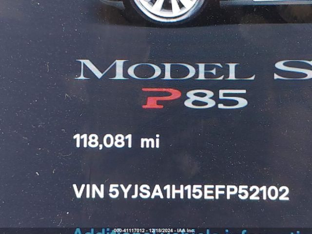 5YJSA1H15EFP52102 Tesla Model S P85