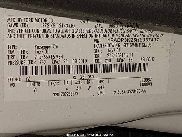 Ford FOCUS SE 2017 1FADP3K25HL337437 Image 9