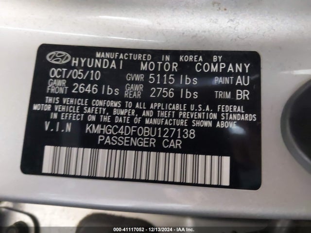 Продаж на аукціоні авто 2011 Hyundai Genesis 4.6, vin: KMHGC4DF0BU127138, номер лоту: 41117052