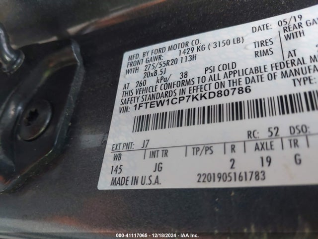 Ford F-150 Xl 2019 1FTEW1CP7KKD80786 Image 9
