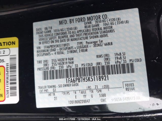 1FA6P8TH5K5118921 Ford Mustang Ecoboost