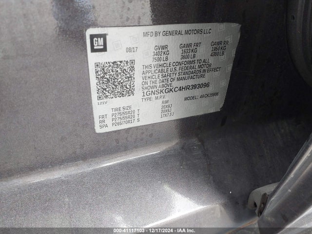 1GNSKGKC4HR393096 Chevrolet l83 - sidi: spark ignited direct injection, vvt: variable valve timing, afm, e85 max, alum