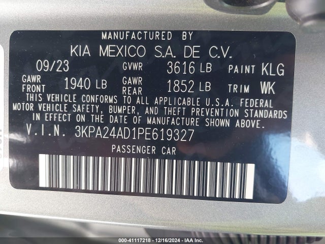 3KPA24AD1PE619327 KIA RIO S