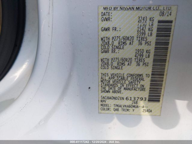 5N1BA0ND2EN613793 Nissan Armada Sl