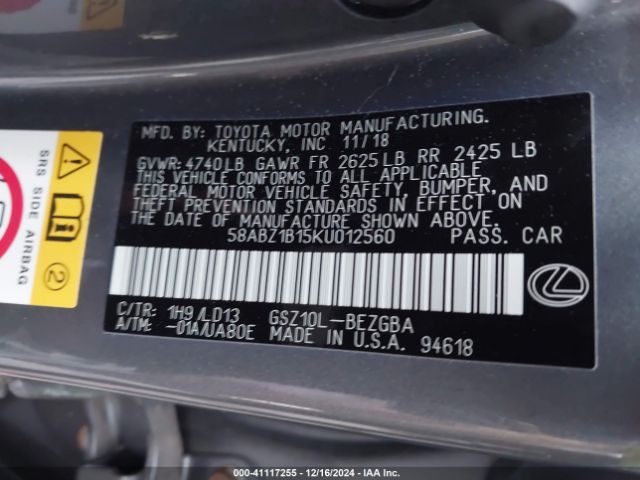 58ABZ1B15KU012560 Lexus ES 350