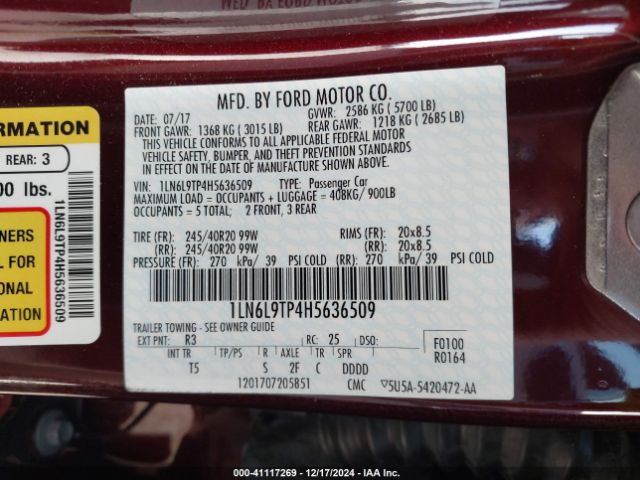 1LN6L9TP4H5636509 Lincoln Continental Select