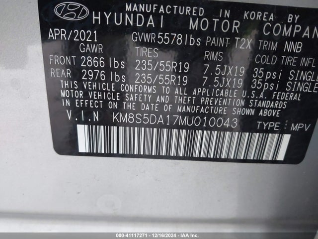 KM8S5DA17MU010043 Hyundai Santa Fe Hybrid Limited