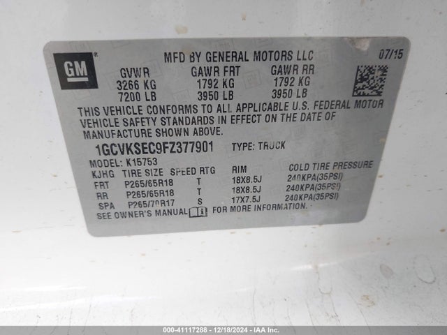 1GCVKSEC9FZ377901 Chevrolet Silverado 1500 2lz