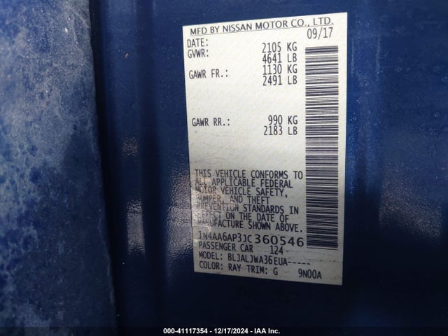 1N4AA6AP3JC360546 Nissan Maxima 3.5 Sv