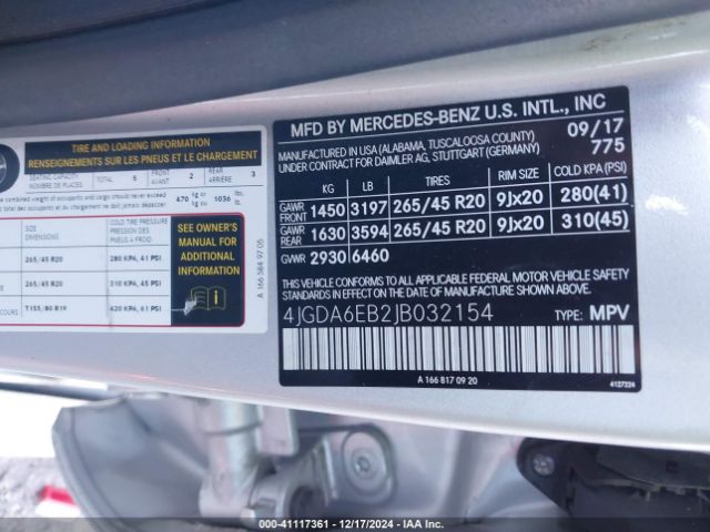 4JGDA6EB2JB032154 Mercedes-Benz Amg Gle 43 4matic