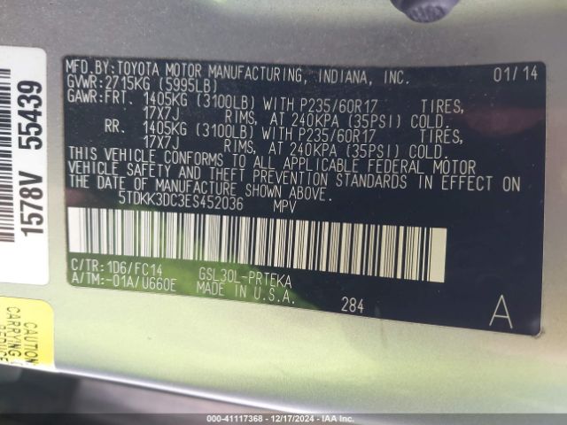 5TDKK3DC3ES452036 Toyota Sienna Le V6 8 Passenger