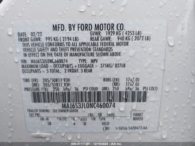 MAJ6S3JL0NC460074 Ford Ecosport Ses