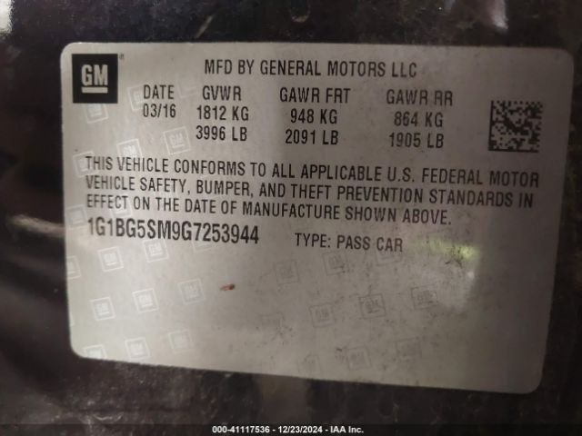 1G1BG5SM9G7253944 Chevrolet Cruze Premier Auto