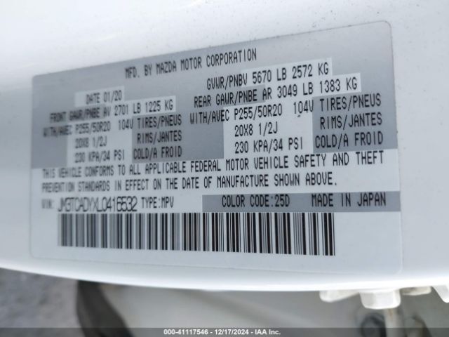 JM3TCADYXL0416532 Mazda Cx-9 Grand Touring