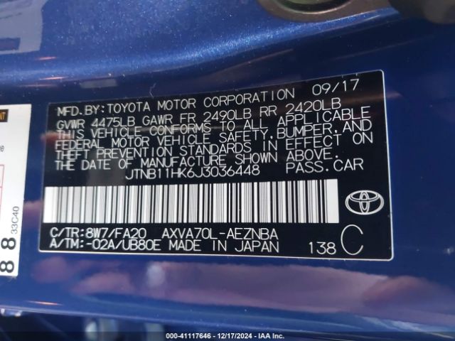 JTNB11HK6J3036448 Toyota CAMRY LE