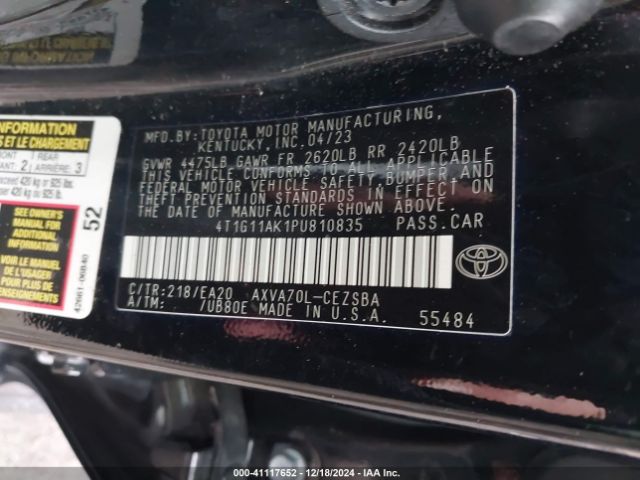 4T1G11AK1PU810835 Toyota CAMRY SE