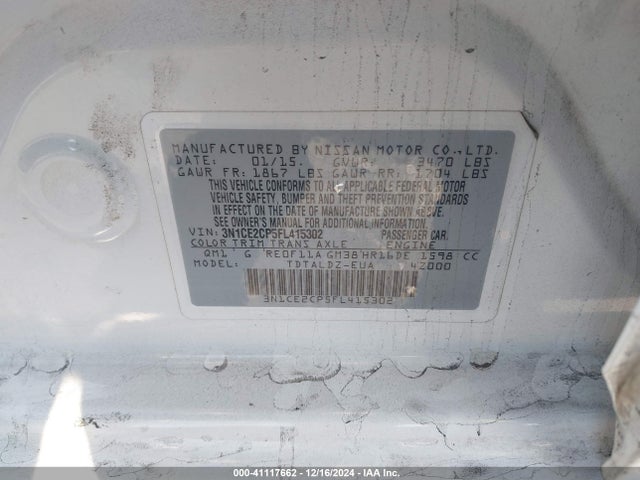 3N1CE2CP5FL415302 Nissan Versa Note S (sr)/s Plus/sl/sr/sv