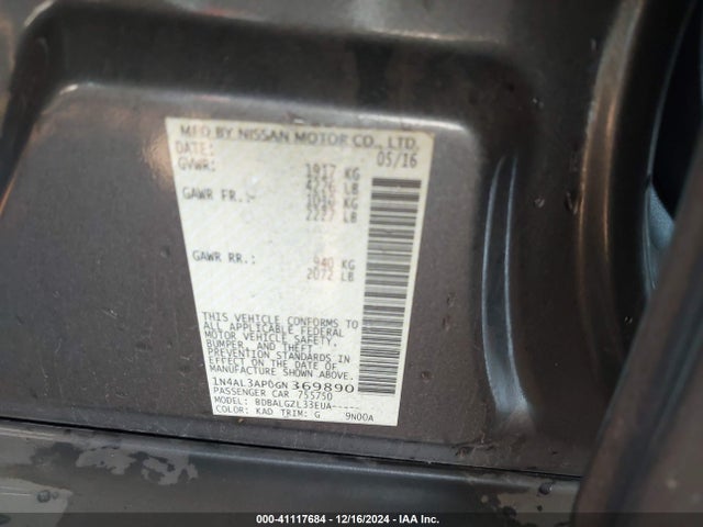 Nissan Altima 2.5/2.5 S/2.5 Sl/2.5 Sr/2.5 Sv 2016 1N4AL3AP0GN369890 Image 9