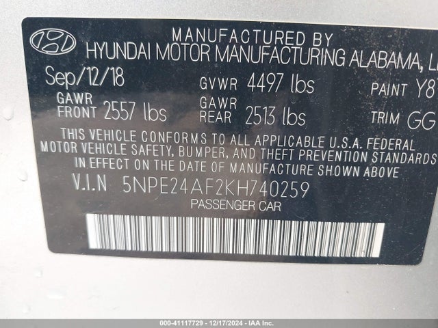 Hyundai SONATA SE 2019 5NPE24AF2KH740259 Image 9
