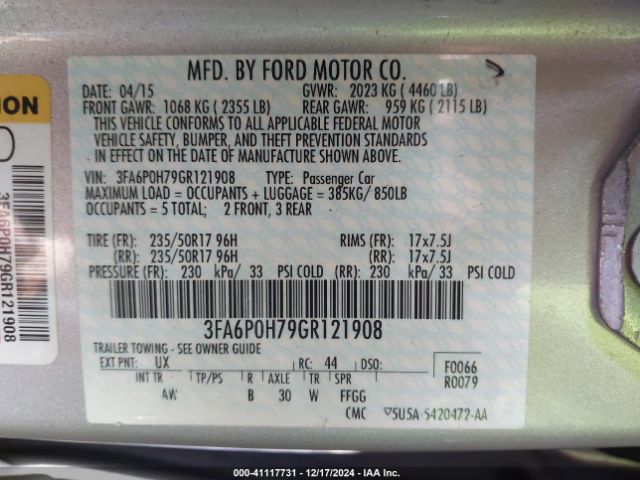 3FA6P0H79GR121908 Ford FUSION SE