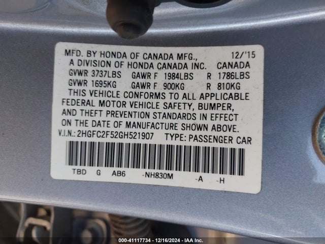 Honda Civic Lx 2016 2HGFC2F52GH521907 Image 9