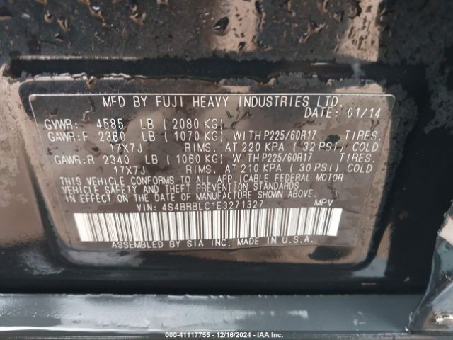 4S4BRBLC1E3271327 Subaru Outback 2.5i Limited
