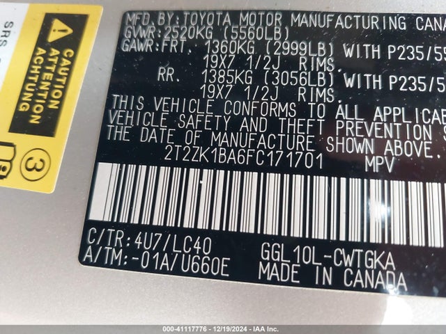 2T2ZK1BA6FC171701 Lexus RX 350