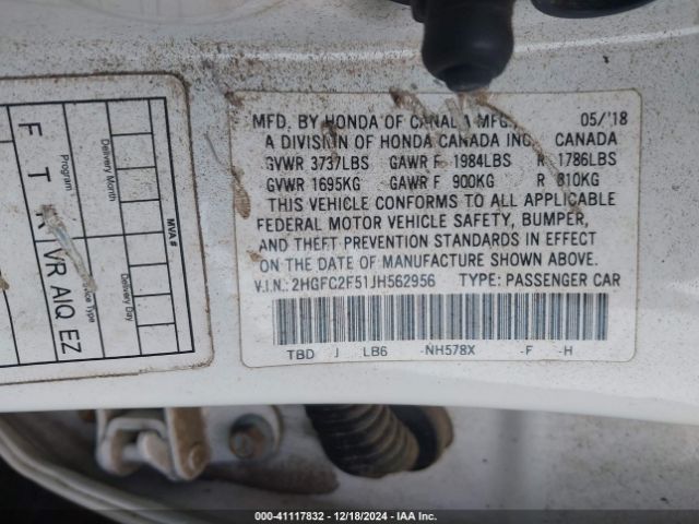 2HGFC2F51JH562956 Honda Civic Lx