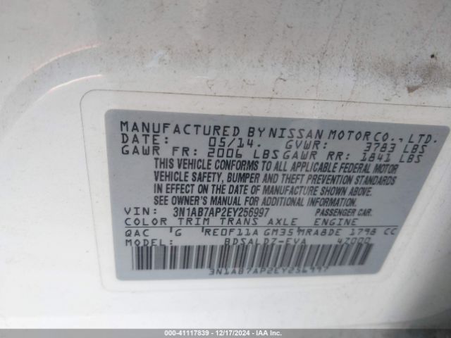 3N1AB7AP2EY256997 Nissan Sentra Fe+ S/fe+ Sv/s/sl/sr/sv