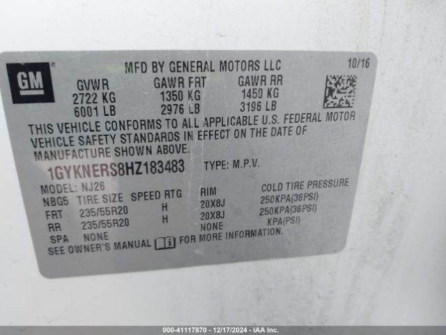 1GYKNERS8HZ183483 Cadillac Xt5 Premium Luxury