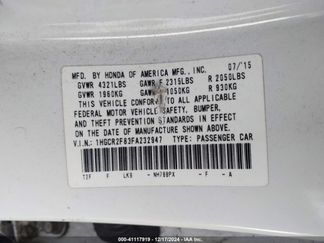 1HGCR2F83FA232947 Honda Accord Ex-l