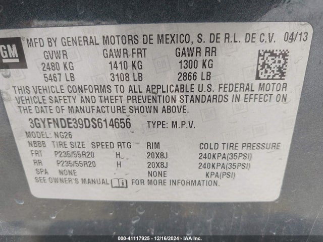 2013 CADILLAC SRX 3GYFNDE39DS614656 Photo 8