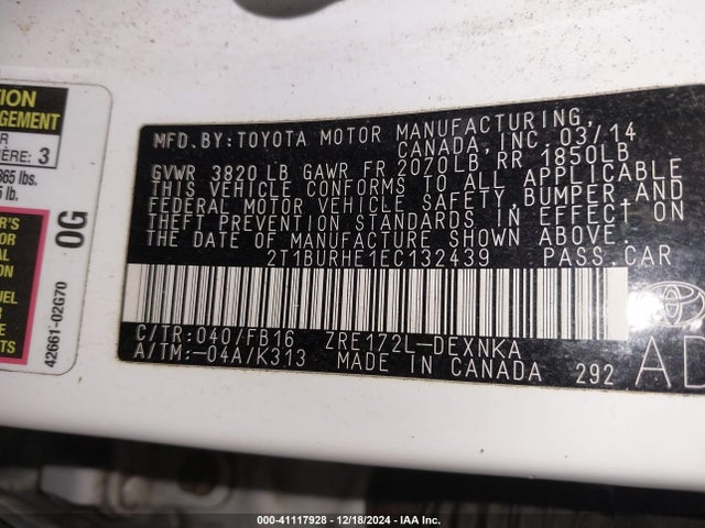 Toyota COROLLA LE 2014 2T1BURHE1EC132439 Image 9