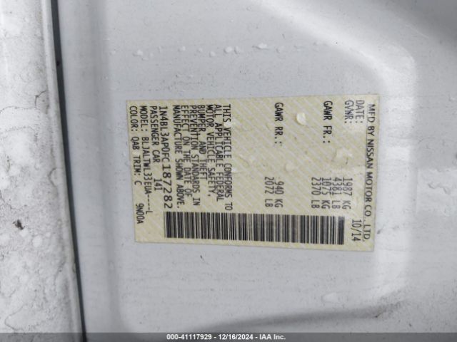 1N4BL3AP0FC187282 Nissan Altima 3.5 Sl