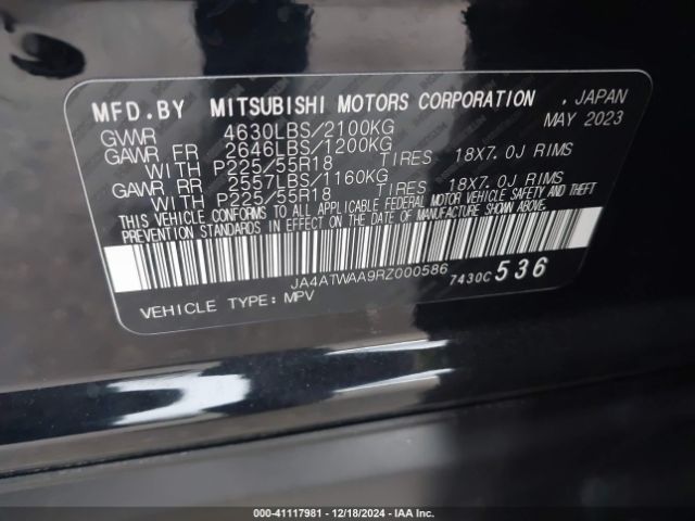 JA4ATWAA9RZ000586 Mitsubishi Eclipse Cross Se S-awc/sel S-awc