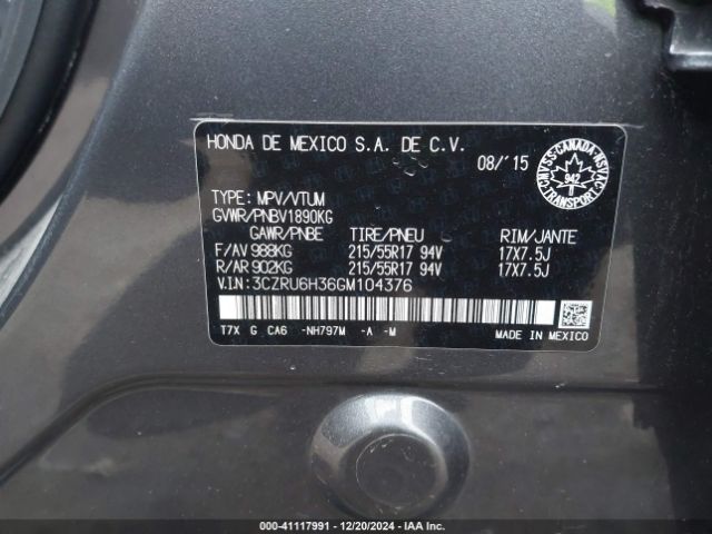 3CZRU6H36GM104376 Honda HR-V LX