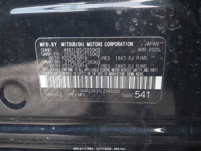 2020 MITSUBISHI OUTLANDER JA4AZ3A31LZ043020 Photo 8