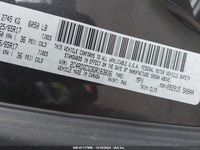 Dodge Grand Caravan Sxt 2016 2C4RDGCG3GR163836 Image 9